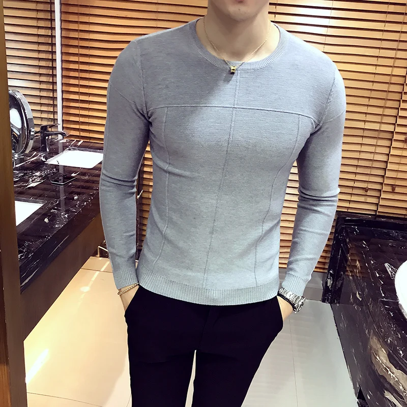 Осень Зима теплые шерстяные свитера мужские черные тонкие модные трендовые