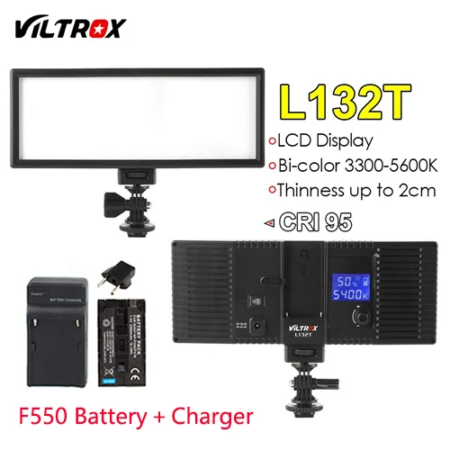 L132T Battery KIT Viltrox L132T светодиодный светильник для видео ультра тонкий ЖК-дисплей двухцветный и Диммируемый DSLR студийный светильник лампа панель для камеры DV видеокамеры - Цвет: L132T Battery KIT