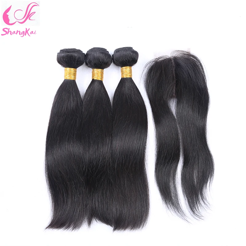 Unprocessed Brazilian Virgin Hair 3pcs Lot With Closure 100g/Pcs Human Silk Straight |