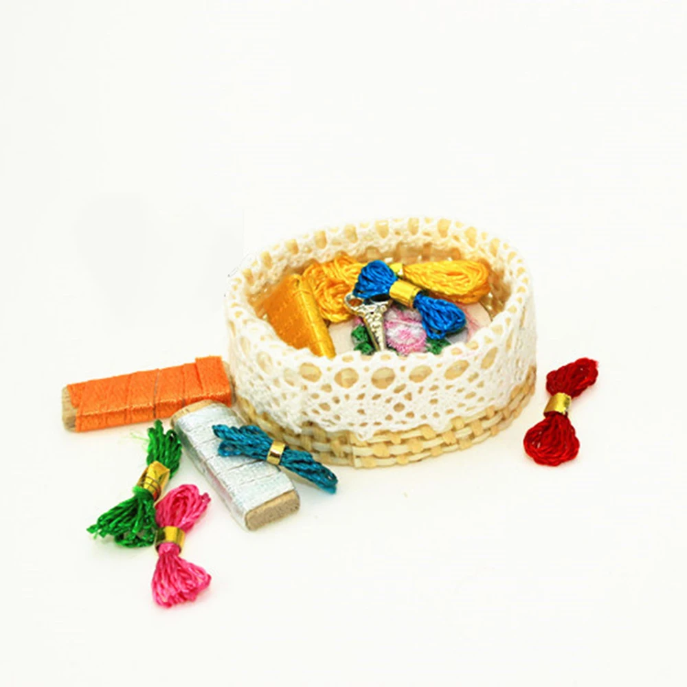 

1/12 Dollhouse Miniature Accessories Mini Embroidery Tools Set Simulation Sewing Scissors Thread Model Toys for Doll House Decor
