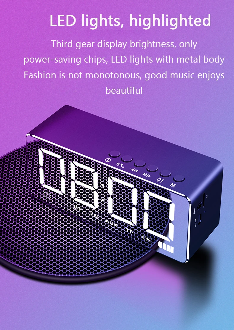 Умный Bluetooth зеркальный будильник, динамик, беспроводной мобильный компьютер, мини домашний сабвуфер с избыточным весом, светодиодный светильник