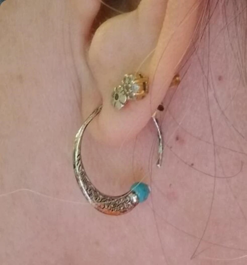 Женские винтажные тибетские серебряные серьги-кольца с зеленым камнем