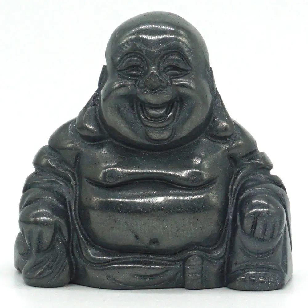 

Maitreya Happy Laughing Buddha Figurine Natural Gemtone Black Hematite Carved Crystal Healing Statue Decor 1.4"