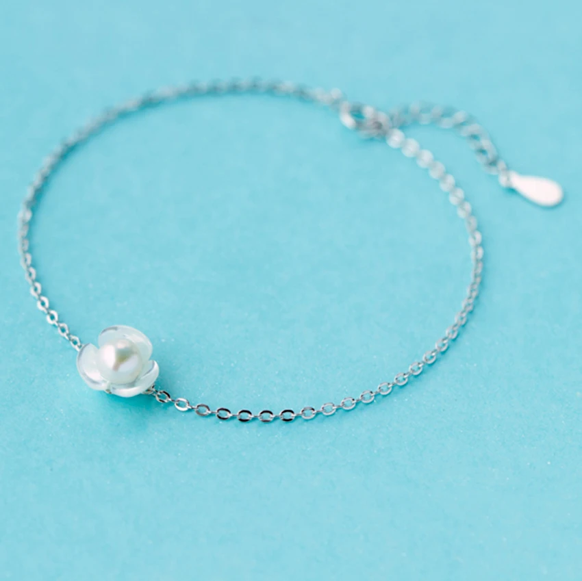 Kinitial Blossoms Flower Bracelet Charm Jewelry Fashion Natural Freshwater Pearl 925 Sterling Silver Bangle for Girl Women Gift | Украшения