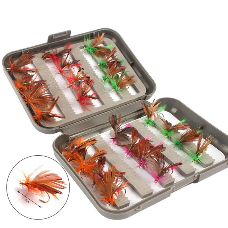 24 PCS Fake Fihing Bait Bionic Fly Hook Dry Squid Salmon Hooks Fishing Insects And Feathers | Спорт и развлечения