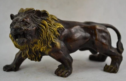 

Copper Brass CHINESE crafts Asian 6.2 inch / Elaborate Old Chinese hand carved copper fierce lion statue sculpture navidad