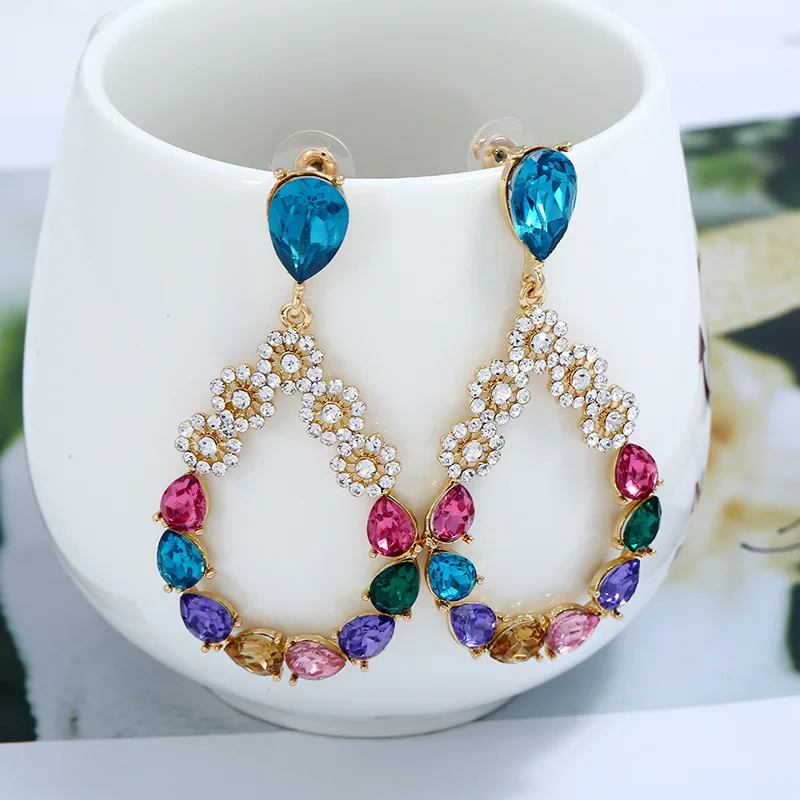 DiLiCa Fashion Dangle Earrings Rhinestones Geometric Charms Drop for Women Crystal Statement Party Jewelry | Украшения и