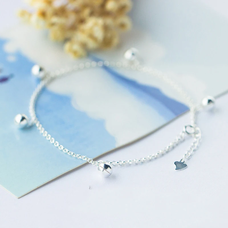 Настоящее серебро 925 проба маленький колокольчик очаровательный ножной браслет