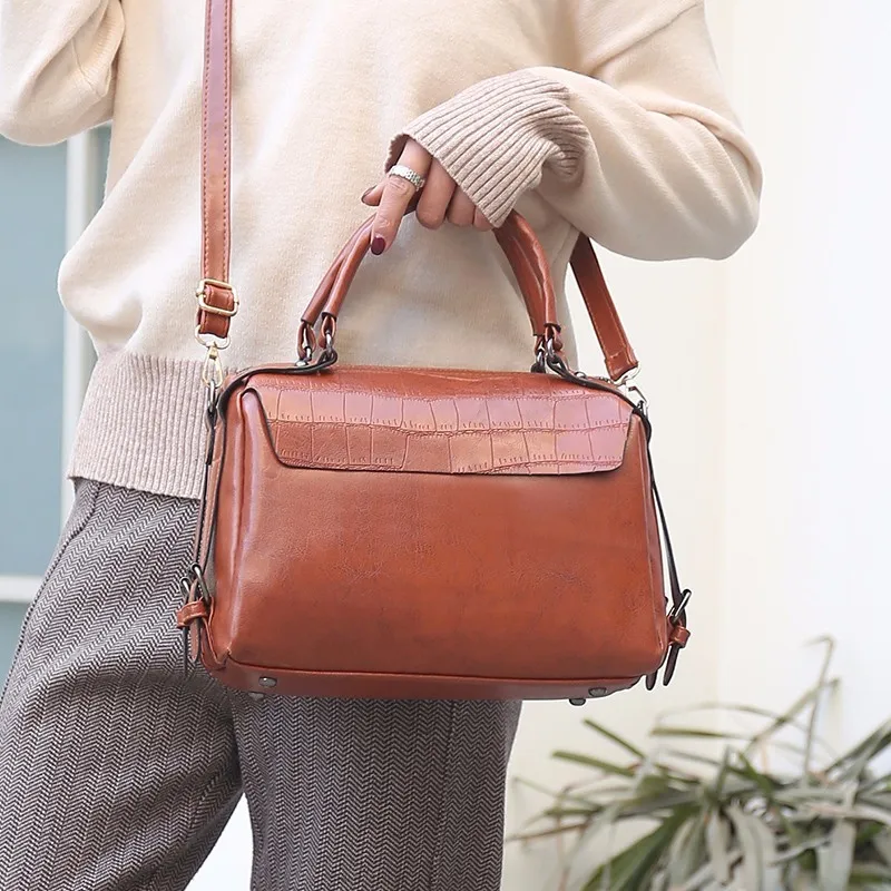 Женская кожаная сумка винтажная брендовая через плечо 2019|Сумки с ручками| |