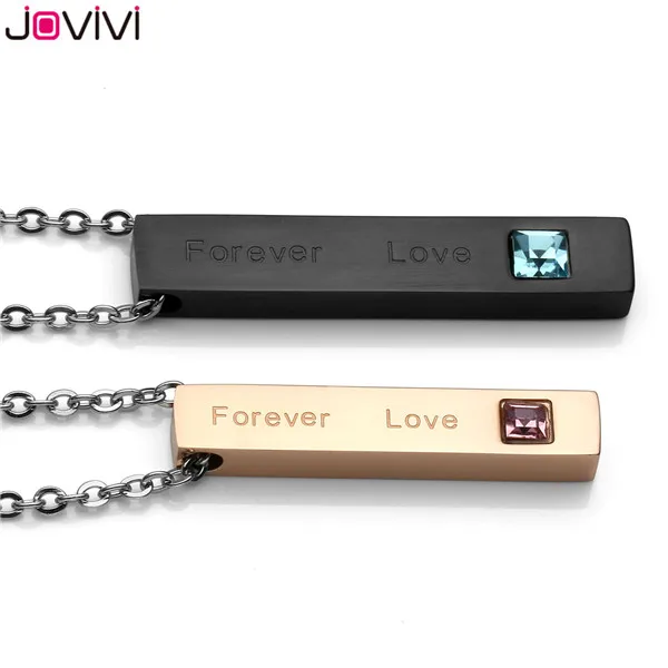 JOVIVI пользовательские колько Forever Love камень кристаллический цилиндр кулон Цепочки и ожерелья Пара сочетаемых ювелирных изделий для мужчин и женщин, подарок на день Святого Валентина - Окраска металла: Couple Set