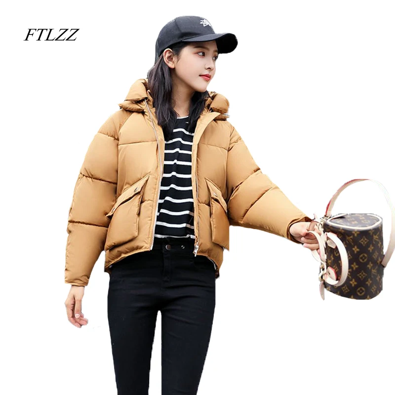 Ftlzz новые зимние Для женщин хлопковое Пальто короткие Дизайн свободные Мужские