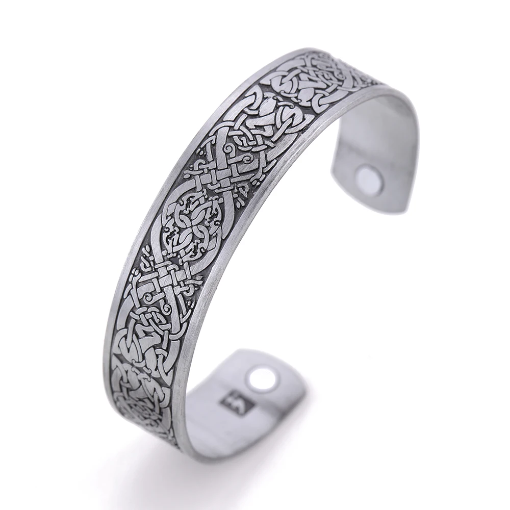 antique silver LIKGREAT ирландский кельтский узел браслеты магнитные манжеты браслет Викинг для женщин мужчин Античный Серебряный Амулет Ювелирные изделия Подарки - Окраска металла: antique silver