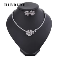 hibride beautiful flower design women bridal jewelry sets micro cubic zircon pave necklace earrings sets for female gifts n 220