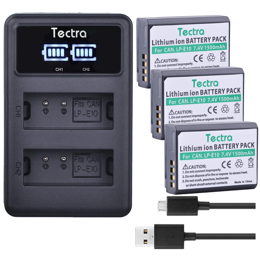 Tectra 3x LP E10 LPE10 аккумулятор + светодиодный дисплей USB двойное зарядное устройство