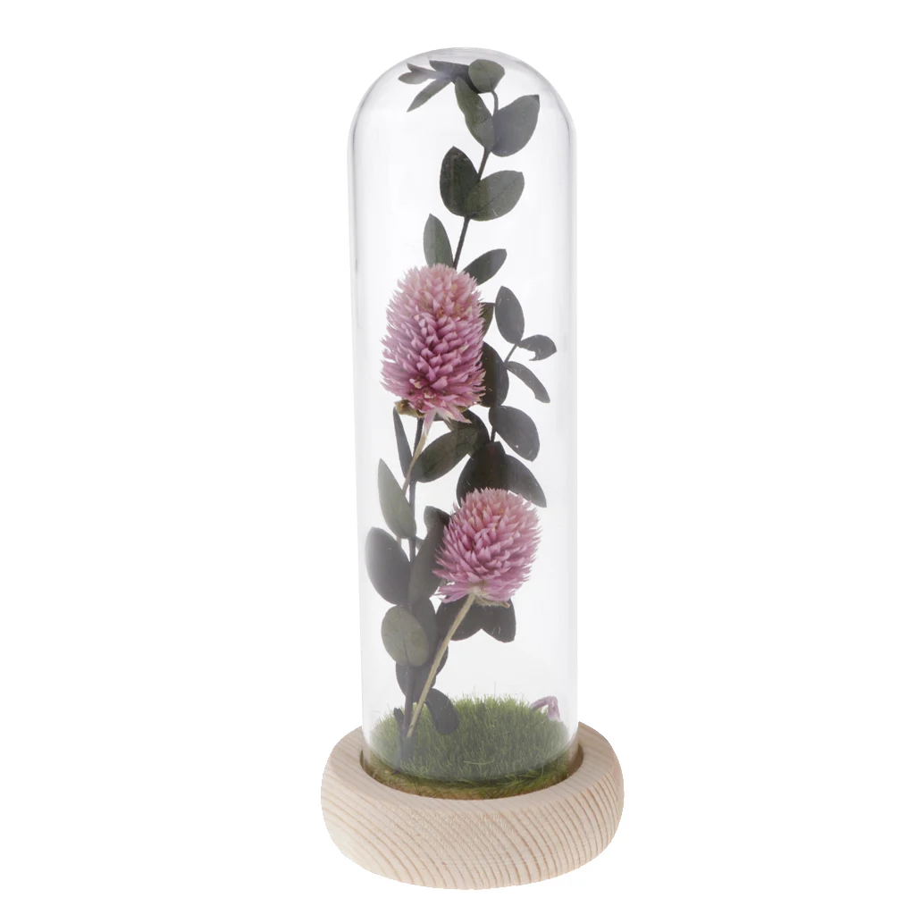 Light Purple Декоративный стеклянный витрина с деревянной основой и искусственными цветами - Цвет: Light Purple