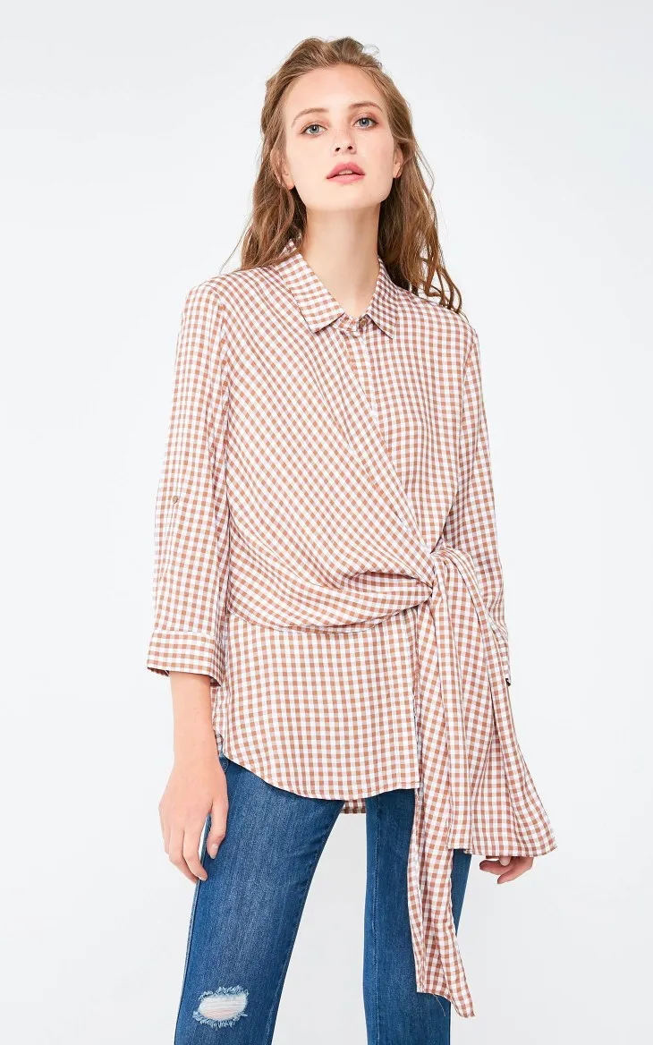 Vero Moda Новая женская клетчатая кружевная двухсторонняя блузка с 3/4 рукавами | 318331503