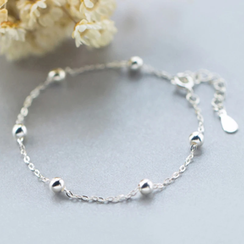 100% Стерлинговое Серебро 925 пробы Модные женские ювелирные изделия бусы браслет 18