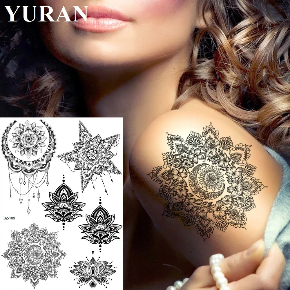 Большие серьги YURAN Henna Mandala с цветами индийские сексуальные наклейки на временную