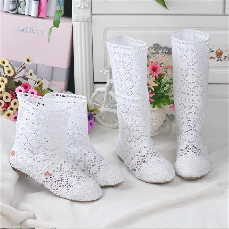 Femininas de Malha Botas de Malha de Fundo Botas de Renda Primavera e Outono Sapatos com Calçados Oca para Primavera e Outono Botas Plano Tubo Alto Baixo Femininas Respiráveis 2021 –