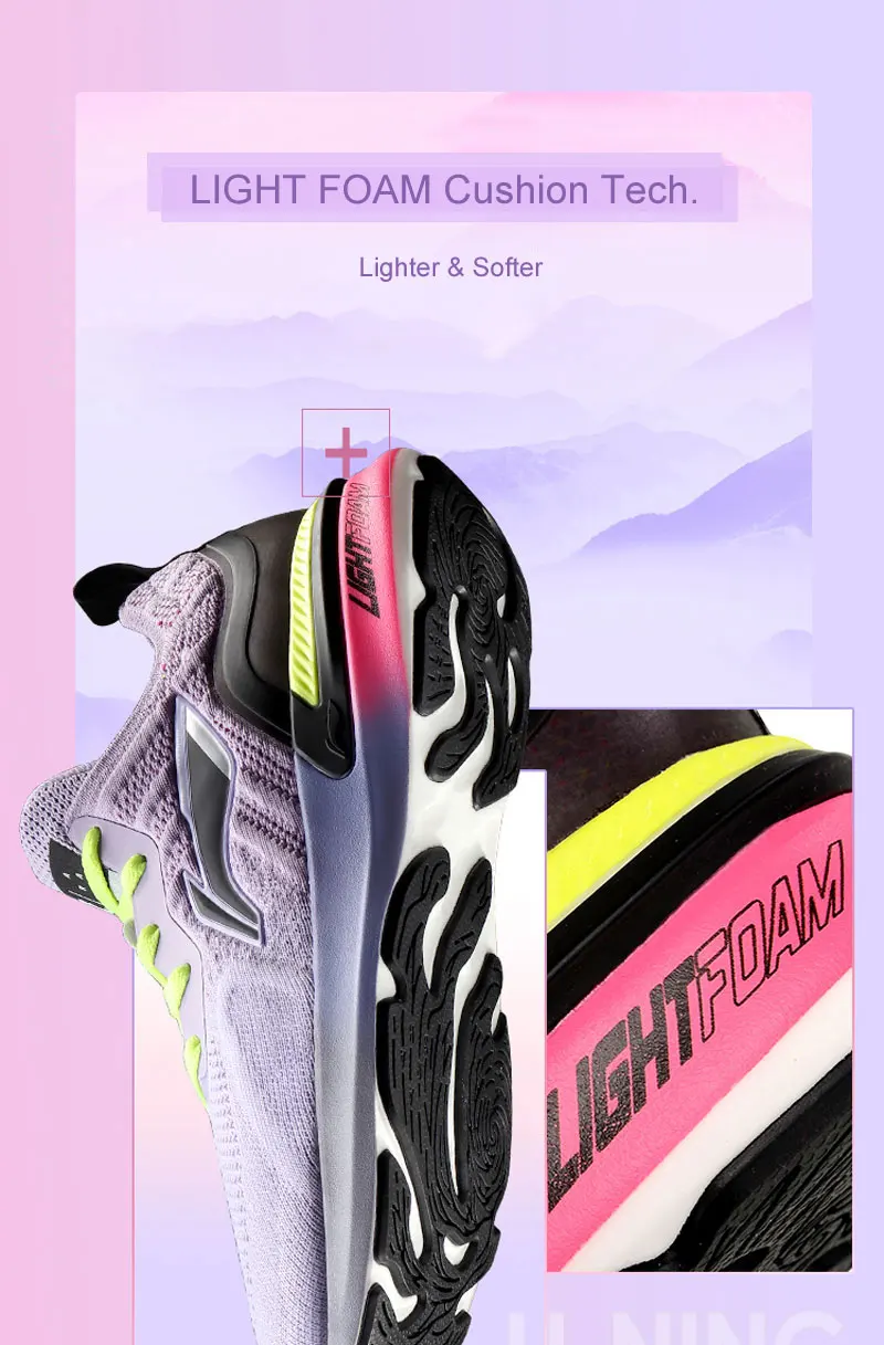 Li-Ning Для женщин Араши удобные кроссовки для бега; подойдет как для повседневной носки, так дышащие колготки в сеточку и принтом светильник поролоновой подкладкой ноская Спортивная обувь Кроссовки ARHP214 XYP932