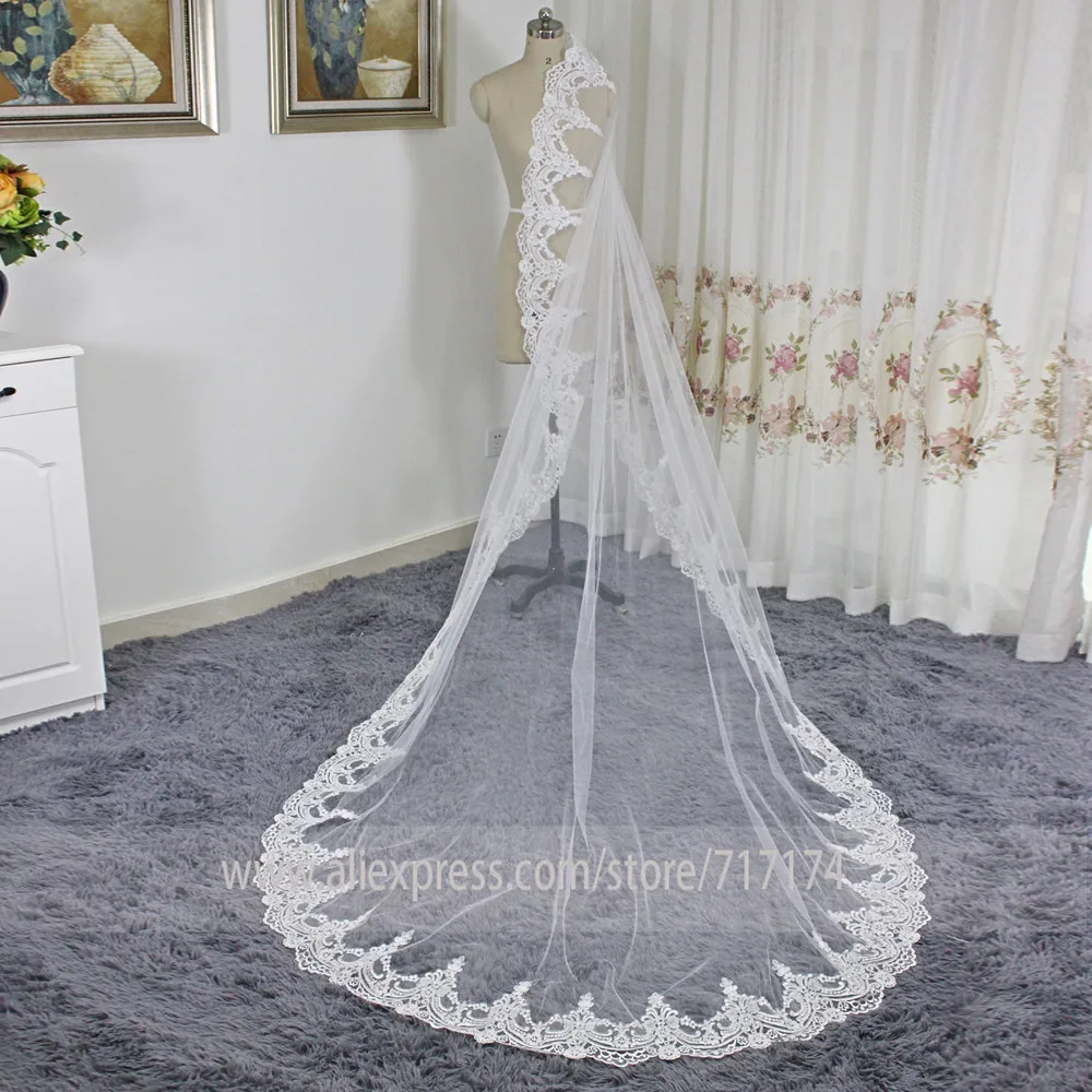 Кружевной Край длиной 3 м Длинная свадебная Фата с расческой белая и слоновая
