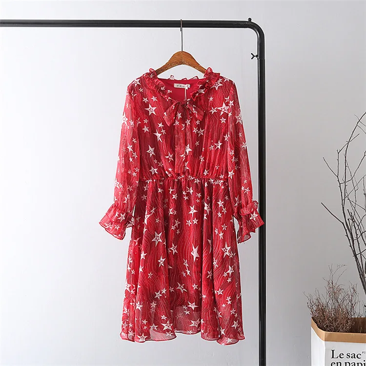 S5 плюс размер платье повседневные платья 2019 женская одежда печать v-образным