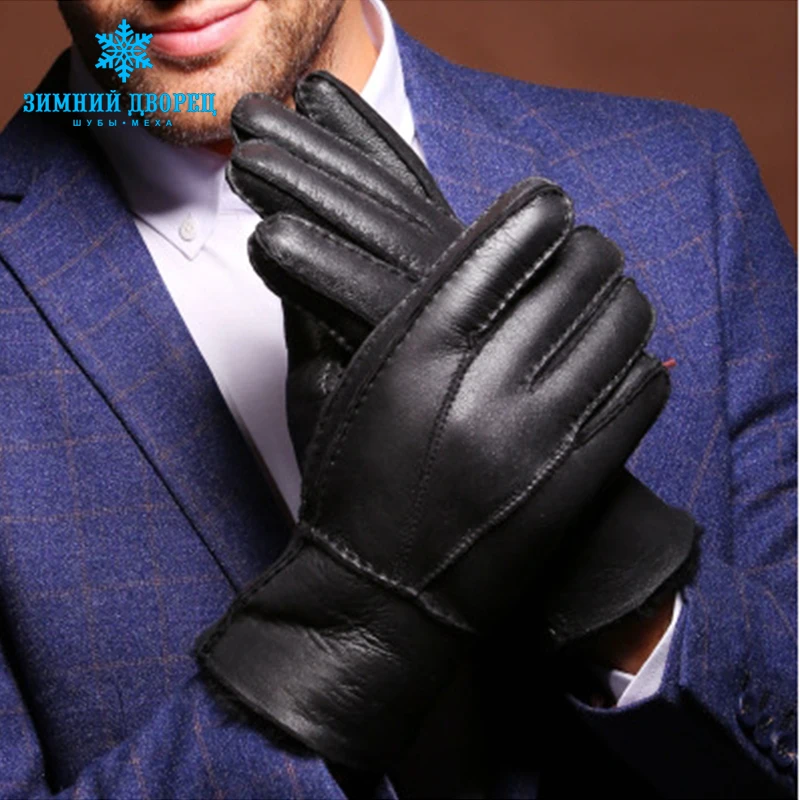 горячаяmenleatherперчаткиfashionfurwinterтеплые шерстяные перчатки