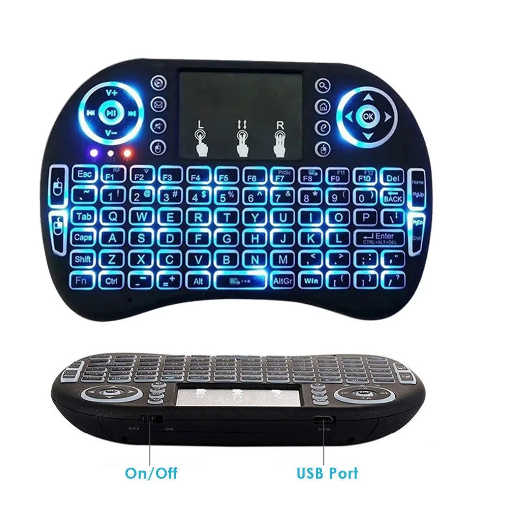 I8 Клавиатура с подсветкой 2 4 ГГц Мини Беспроводная клавиатура Air Mouse тачпад для