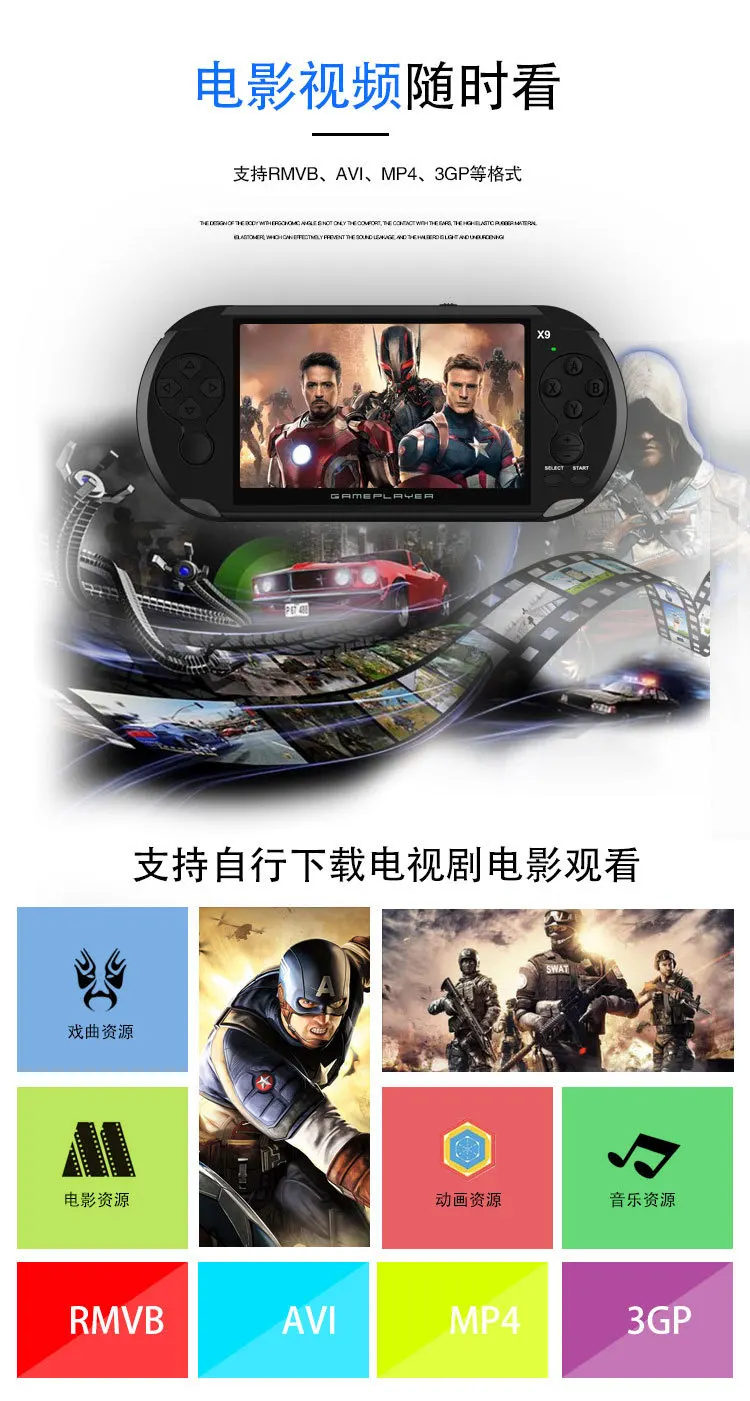 X9 Аркады для Оборудование для psp портативных игровых Экран Цвет Дети Puzzle 5," Цвет Экран для игры GBA видео MP4 книги