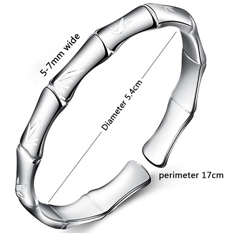 

female fashion fine open 100% 999 Sterling silver fashion Bracelet Bangles Bamboo printed famous bracelet women Jewelry gift