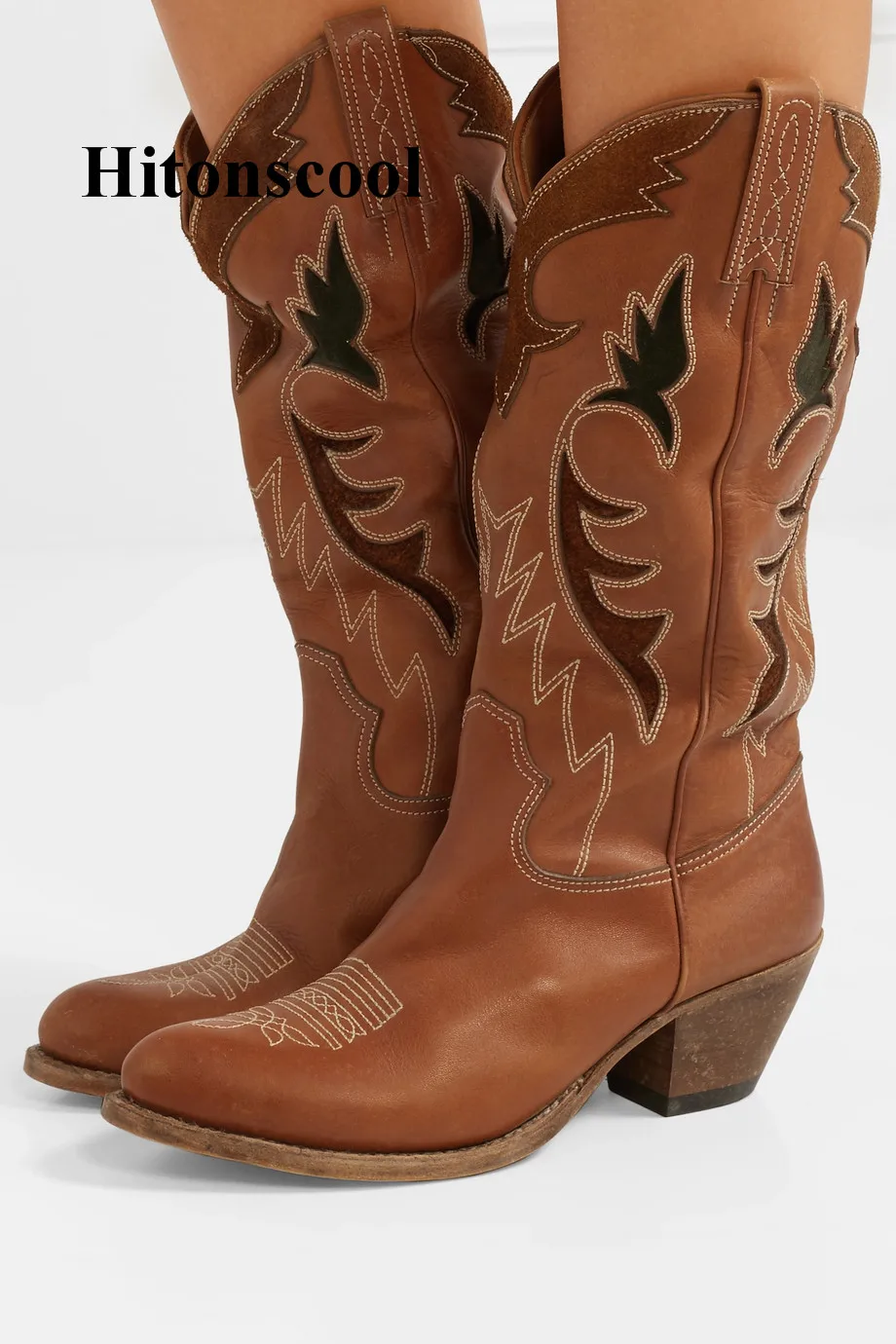 Новый стиль коричневые кожаные сапоги до середины икры Botas Mujer Винтажная обувь с