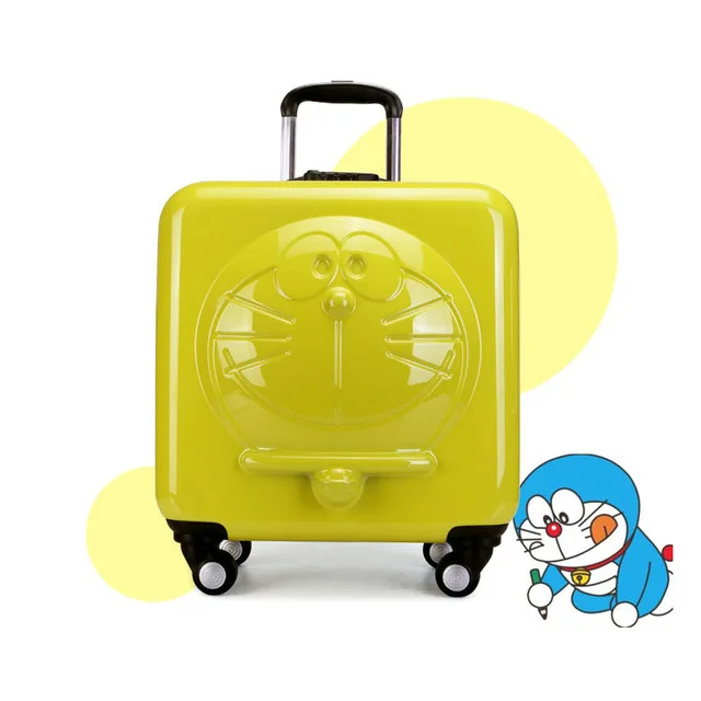 Новые детские Doraemon мультфильм багаж 3D машина кошка багаж ролики чемодан на колесиках - Цвет: 18 inch