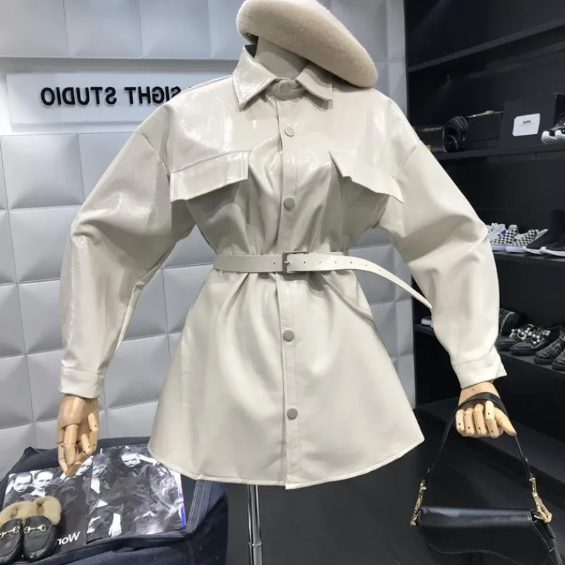 Fitaylor 2019 Новая Женская Ретро лацкане с длинным рукавом кожаное пальто весна осень