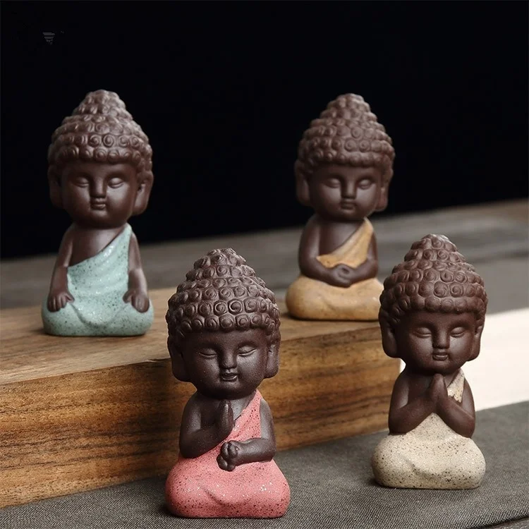 

small Buddha statue monk figure tea pet ceramic buddhist craft Zakka decorative ornaments buda India Yoga figurines home docer