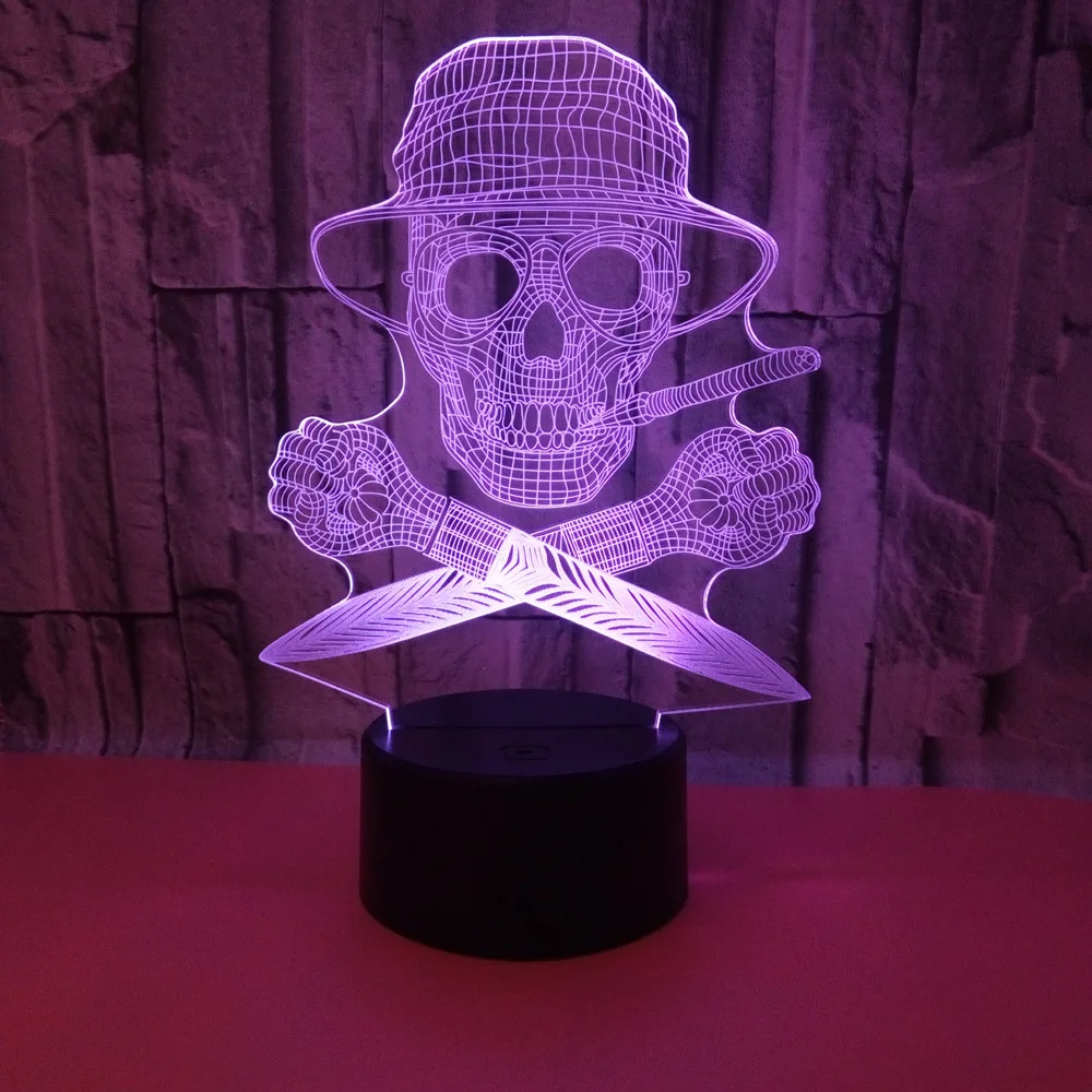 3D LED ночник 7 меняющая лампа череп разноцветный Bulbing свет акриловая Голограмма