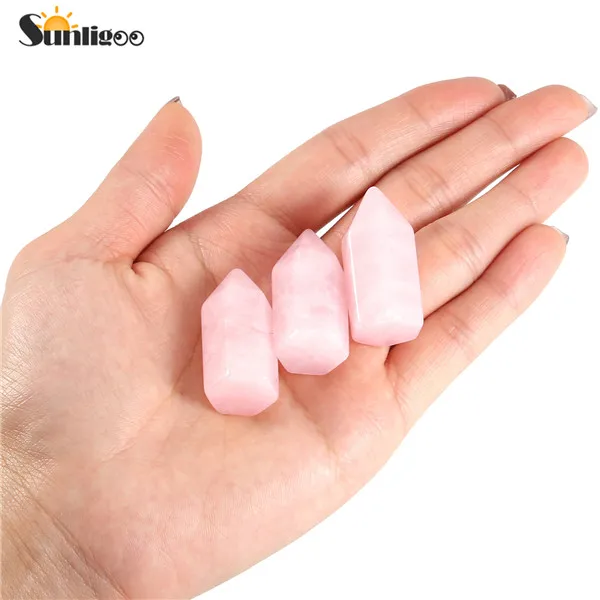 3x Rose Quartz Sunligoo натуральные целебные кристаллические точки 6 Граненый натуральный кристалл палочка полированный камень для медитации рейки чакры Декор - Цвет: 3x Rose Quartz