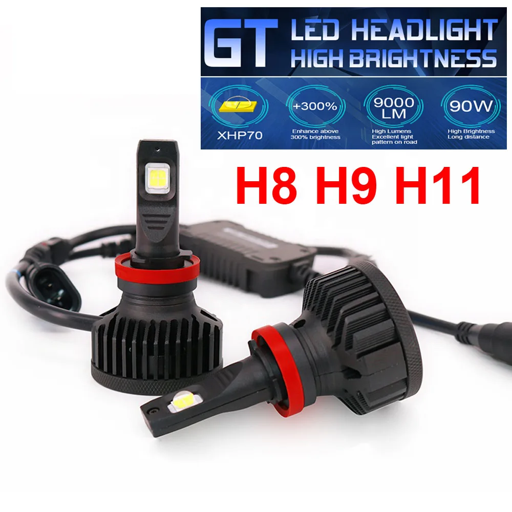 1 комплект H8 H9 H11 XHP70 объектив чипы GT Автомобильный светодиодный фар H4 H7 9005 9006 HB3/4 9012 HIR2 Turbo Вентилятор передняя лампа 6000 К 90 Вт 9000LM