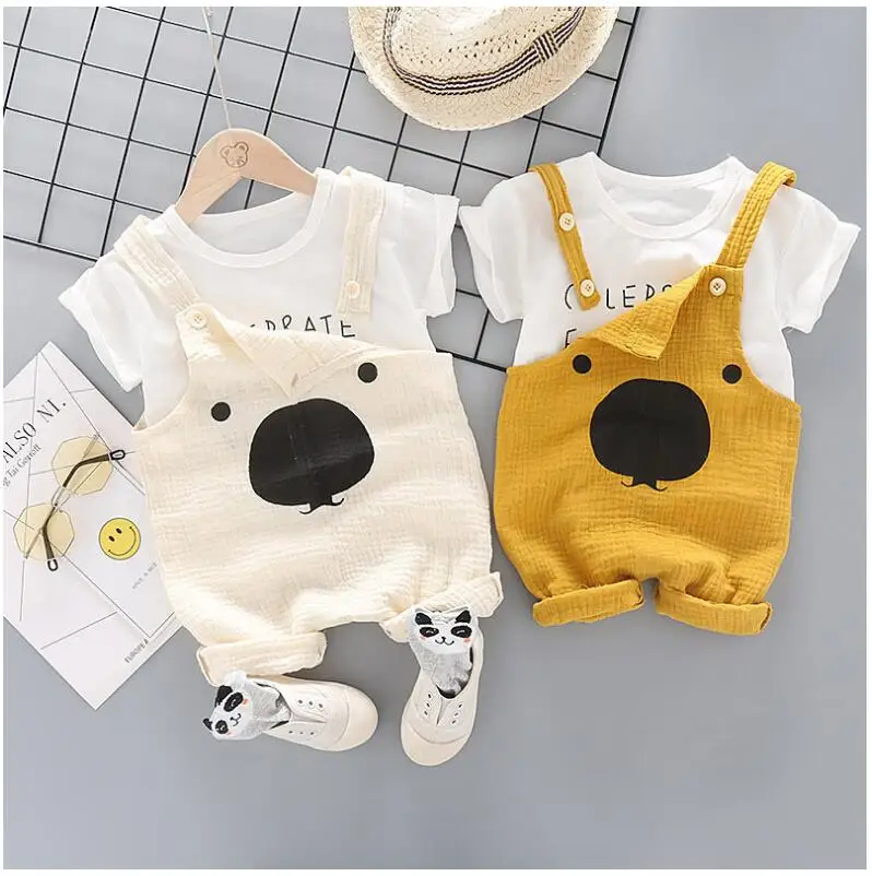 2019 Summer Baby Boy Girl Clothing Sets Infant Toddler Clothes Suits Letter T Shirt Strap Shorts Kids Children | Детская одежда и