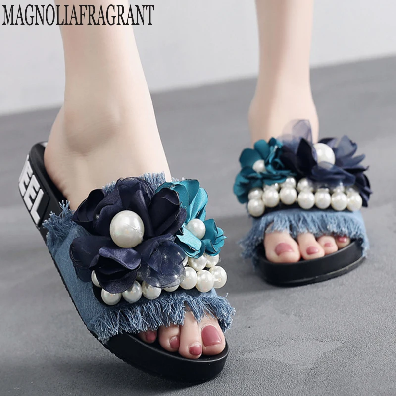 

2019 new Fashion Beading Flower Platform Beach Shoes Women Summer Slippers Summer Flip Flops Flat Shoes sandals women c564