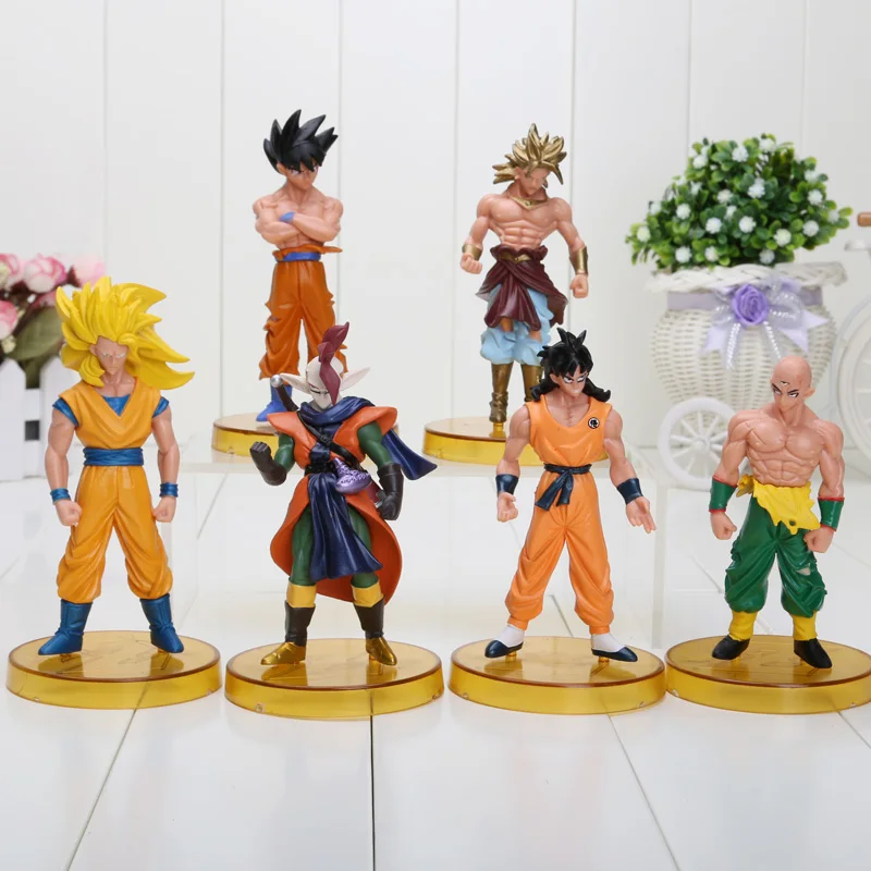 6pcs yellow base 6 шт. 12-15 см Фигурки Dragon Ball Z набор Супер Saiyan Сон Гоку Вегета куллин пикколо, Фриза ячейка ПВХ фигурка модель игрушки куклы - Цвет: 6pcs yellow base