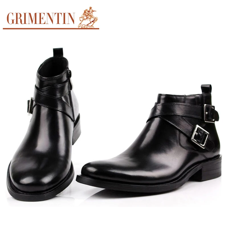 GRIMENTIN/мужские ботинки из натуральной кожи с двойной пряжкой цвет черный