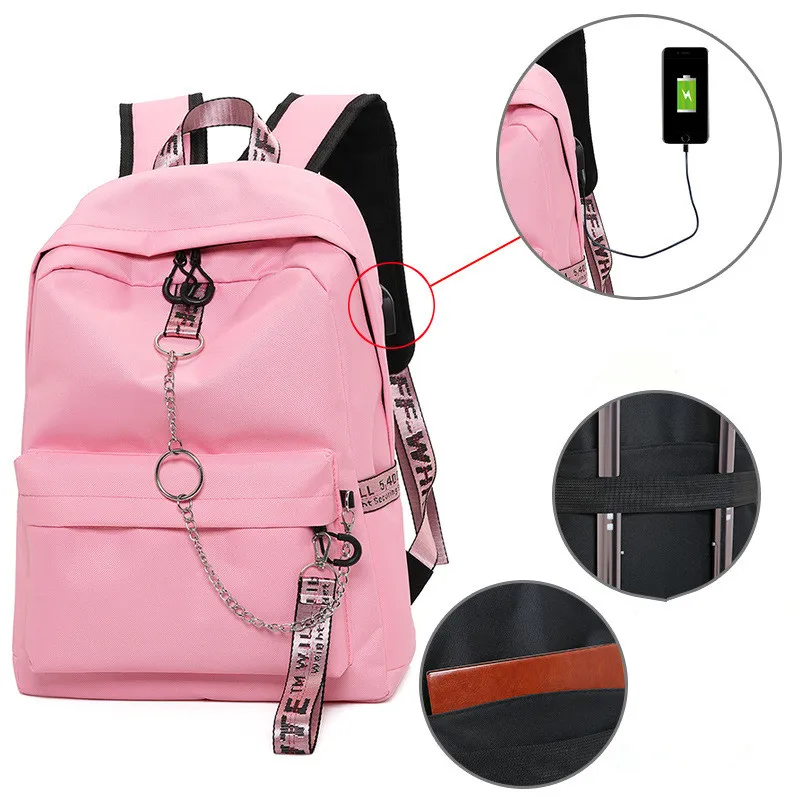 S36180-pink Winmax, большие рюкзаки с USB зарядкой, для мужчин и женщин, анти-вор, модный школьный ранец для путешествий, для девочек-подростков, с лентами, с цепочками, рюкзак для ноутбука - Цвет: S36180-pink