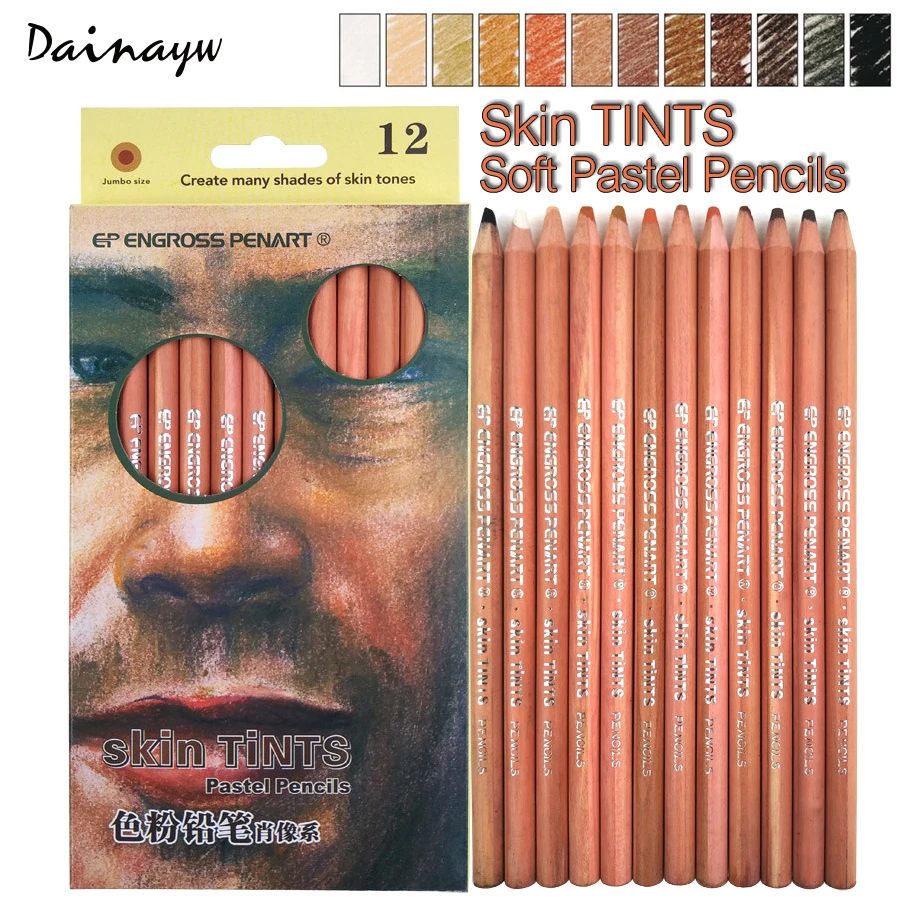 Dainiw 12 видов цветов нетоксичные карандаши для кожи мягкие пастельные цветные