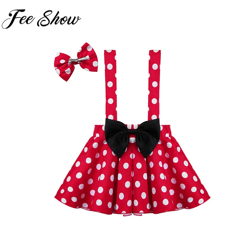 Infant Baby Girls Clothes Red Polka Dots Printed Suspender Skirt with Hairbow Set Christmas Halloween Costume Outfit | Мать и ребенок