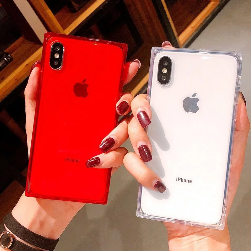 Модный квадратный прозрачный мягкий чехол из ТПУ для телефона iPhone X XS Max XR 11 Pro 7 8 Plus