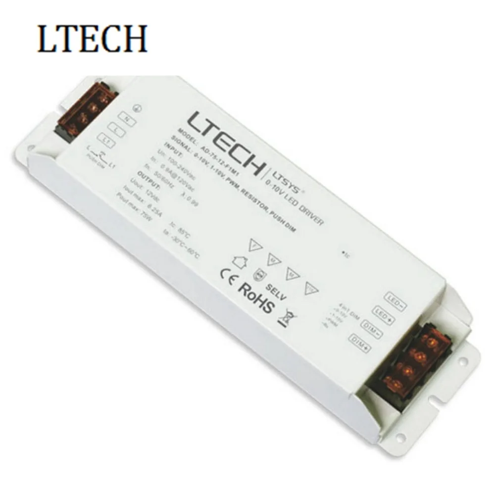 LTECH CV Диммируемый драйвер светодиодов AC 110 V 220 Вход DC 12V 6.2A 75 Вт Выход пуш ап DIM 0/1 10V