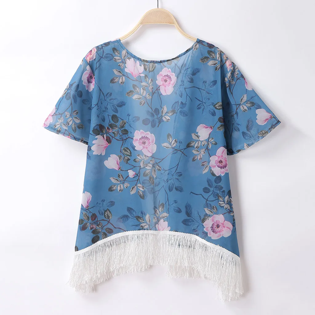 FREE OSTRICH Women Shirts Fresh Flower Pattern Beach Loose Beautiful Blue Batwing Sleeve Honorable Elegant Summer Blouse | Женская