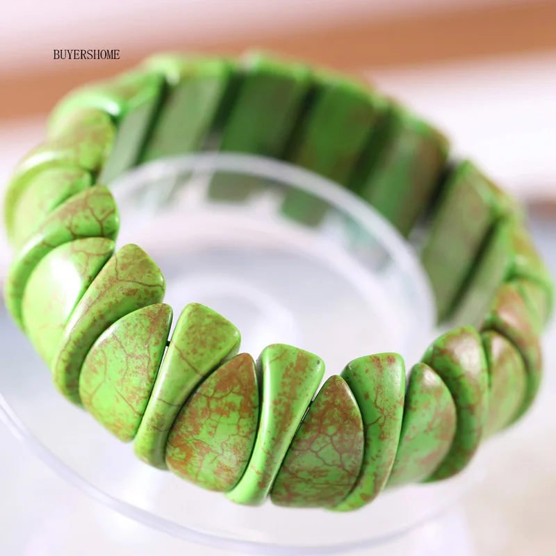 Green Turquoise Женские ювелирные изделия, растягивающиеся Бусы из натурального камня, красный, зеленый, белый, фиолетовый, желтый, разноцветный браслет из говлита, 8 дюймов, 1 шт - Окраска металла: Green Turquoise