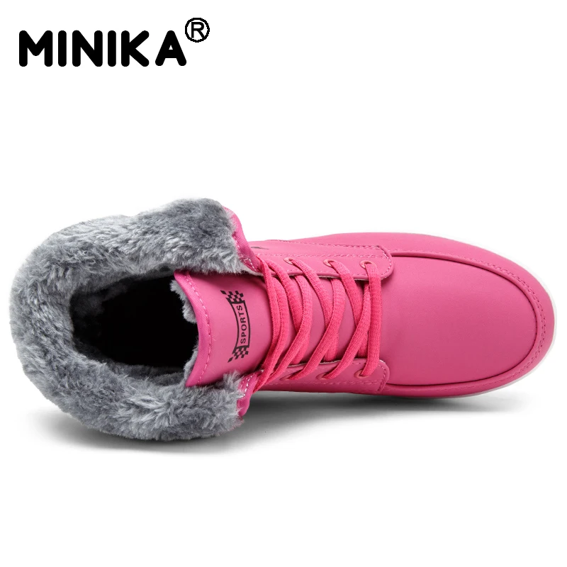 Minika/женские ботинки с мехом 2018 Зимние ботильоны на танкетке женская теплая обувь