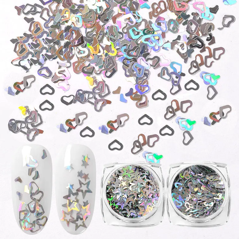 

T-TIAO CLUB Holo Laser Star Heart Nail Glitter Sequins Holographic Hollow Round Flakes Nail Art Decorations Paillettes